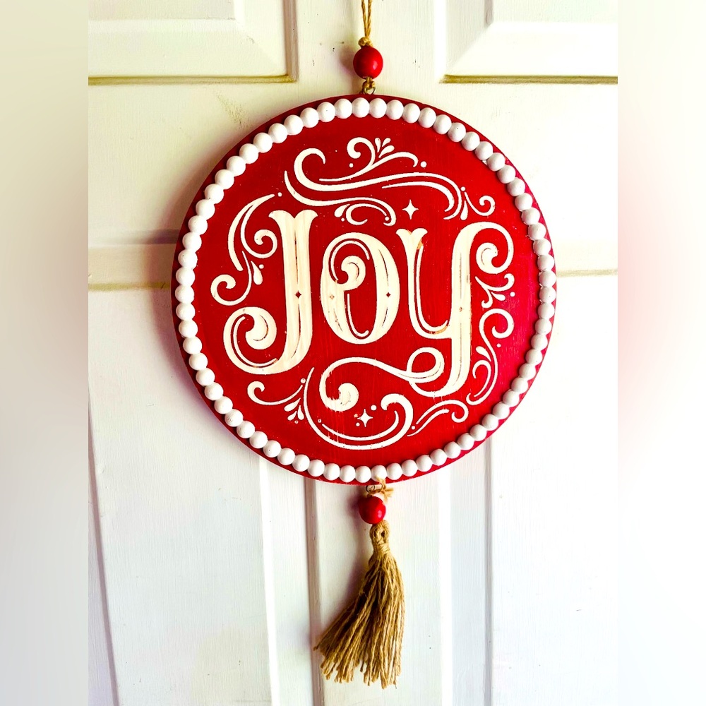 *Joy Scroll Beaded Wood Sign